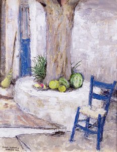 Blauer Stuhl am Baum, 1993 von Diana Schofield