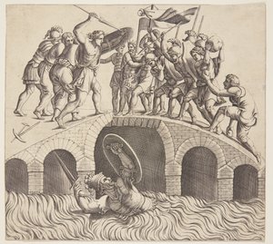 Horatius Cocles entkommt im Tiber von Diana Scultori