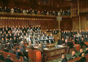 Die Home-Rule-Debatte im House of Lords, 1893 (Detail) von Dickinson and Foster