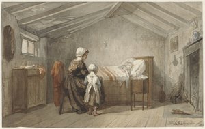 Mutter und Tochter am Krankenbett eines Kindes von Diederik Franciscus Jamin