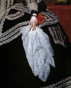 Hand und Schal. Detail des Porträts von Königin Maria Anna von Österreich (1634-1696), Ehefrau von Philipp IV.