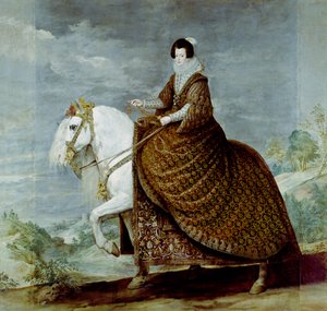 Porträt von Königin Isabella von Bourbon zu Pferd