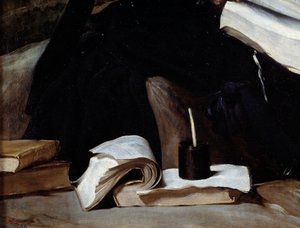 Porträt des Narren Diego de Acedo genannt der Cousin, Detail. Bücher von Diego Velázquez