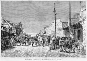 Französische Residenz in Hanoi. Gravur von Lancelot, nach einem Foto, zur Illustration der Geschichte „Dreißig Monate in Tonkin“ 1884, von Doktor Hocquard, in Le Tour du monde 1889, herausgegeben von Edouard Charton (1807-1890), Hachette, Paris. von Dieudonne Auguste Lancelot