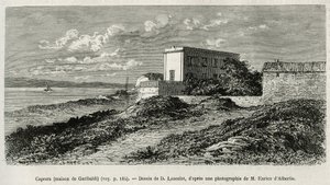 Das Haus von Giuseppe Garibaldi (1807-1882) in La Caprera (Sardinien), graviert nach einer Zeichnung von D. Lancelot, um die Geschichte von Syrien heute zu illustrieren, von Herrn Lortet, Dekan der Medizinischen Fakultät von Lyon, beauftragt mit einer wiss