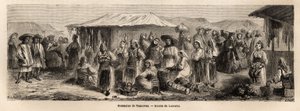 Die gehende Bevölkerung von Tesmevar (oder Timisoara) in Rumänien. Gravur zur Illustration der Reise von Paris nach Bukarest, von Lancelot, Zeichner, 1860, veröffentlicht in „Le tour du monde, nouveau journal des voyages“, unter der Leitung von Edouard Cha