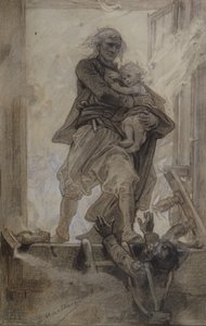 Der Marquis von Lantenac rettet ein Kind, Illustration aus Quatre-vingt-treize von Victor Hugo (1802-85)