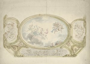 Entwurf für eine Deckenmalerei: Oval mit allegorischer Darstellung, umgeben von Szenen mit Putti