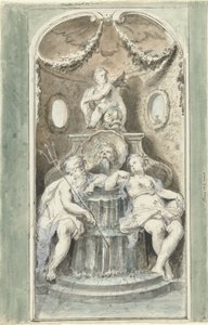 Entwurf für ein dekoratives Gemälde mit einem Brunnen
