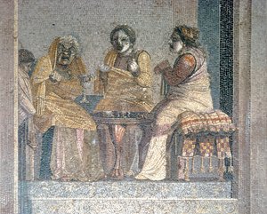 Römisches Mosaik einer Szene aus einem Stück mit maskierten Schauspielern, Villa von Cicero, Pompeji von Dioscurides of Samos
