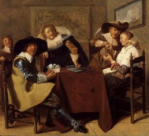 Eine elegante Kartenspielgesellschaft von Dirck (attr. to) Hals