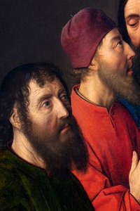 Pfarrkirche (Parochiekerk Sint-Pieter). Gemälde. Das letzte Abendmahl. Dirk Bouts. Detail. Zentrales Panel. von Dirck Bouts