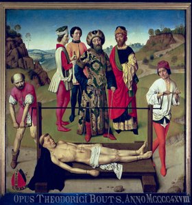 Das Martyrium des heiligen Erasmus, Mittelteil des Triptychons des heiligen Erasmus, ca. 1460 von Dirck Bouts