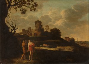 Arkadische Landschaft mit Hirten und Vieh