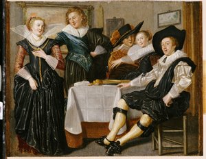 Eine fröhliche Gesellschaft in einem Innenraum von Dirck Hals