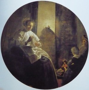 Eine Frau, die bei Kerzenlicht näht von Dirck Hals