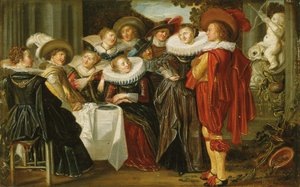 Eine elegante Gesellschaft beim Mittagessen auf einer Terrasse, 1623 von Dirck Hals