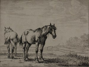 Zwei Pflugpferde, Platte sieben aus der Serie von Pferden von Dirck Stoop