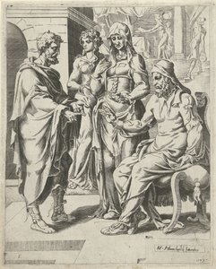 Eliëzer erzählt Laban sein Ziel von Dirck Volckertsz. Coornhert (attributed to)