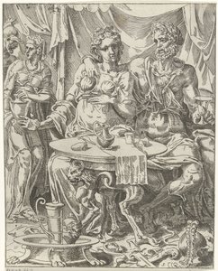 Judit und Holofernes genießen ein Festmahl