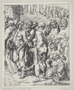 Christus und die Frau, die vom Blutfluss geheilt wurde von Dirck Volckertsz. Coornhert
