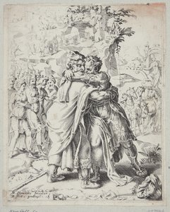 Joseph umarmt seinen Vater von Dirck Volckertsz. Coornhert