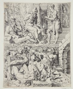Joseph deutet die Träume des Butlers und des Bäckers von Dirck Volckertsz. Coornhert