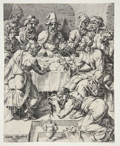 Maria Magdalena wischt Christus die Füße im Haus des Simon, des Pharisäers
