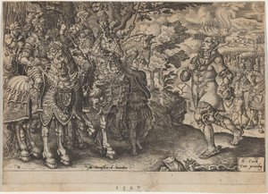 Die Kapitulation von Johann Friedrich, Kurfürst von Sachsen, nach der Schlacht bei Mühlberg von Dirck Volckertz Coornhert, after Maerten van Heemskerck