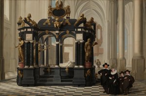 Eine Familie neben dem Grab von Prinz Wilhelm I. in der Nieuwe Kerk, Delft