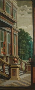 Eine sieben-teilige dekorative Sequenz: Eine Außentreppe von Dirck van Delen