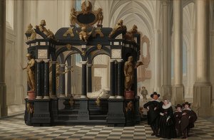 Eine Familie am Grab des Prinzen William I. in der Nieuwe Kerk, Delft von Dirck van Delen