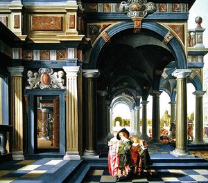 Elegante Figuren in einer Loggia, 1635