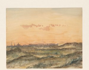 Landschaft mit der Silhouette einer Stadt in der Ferne