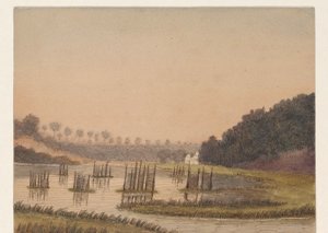 Moorlandschaft mit einem Gebäude in der Ferne von Dirk Arnoldus Tavenraat