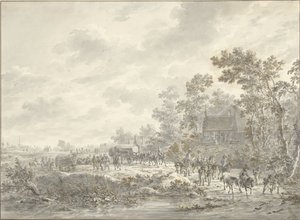Ein Heer zieht durch ein Dorf von Dirk Langendijk