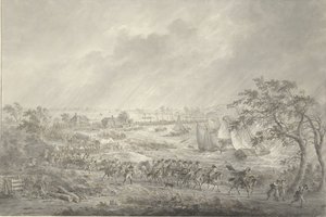 Überfahrt der englischen und hannoverschen Truppen von Nijmegen nach Lent über die Schiffsbrücke über die Waal, 7. November 1794 von Dirk Langendijk