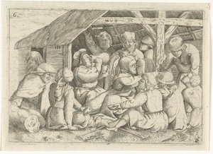 Bettler bei einer Mahlzeit in einer Hütte