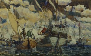 Peter I und Lefort. Die Flotte von Peter I auf dem Pleshcheyevo-See, 1927