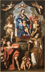 Jungfrau und Kind mit den Heiligen Petronius und Johannes dem Evangelisten, 1625-1629 von Domenichino