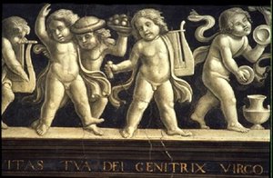 Fries von Cheruben, aus der Geburt der Jungfrau (Detail) von Domenico Ghirlandaio