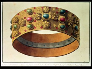 Die Eiserne Krone der Lombardei, die Karl der Große 777 und Napoleon 1805 in der Kathedrale von Mailand krönte, graviert von D. Landini