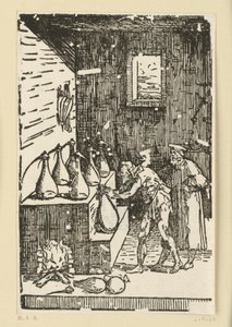 Die Destillation durch den Chemiker oder Alchemisten. Aus der Folge "De re metallica" von Domenico Beccafumi