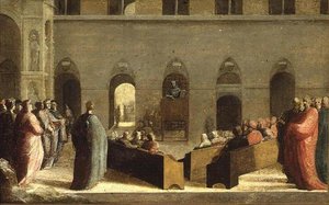 St. Bernadino predigt auf dem Campo in Siena, ca. 1528 von Domenico Beccafumi