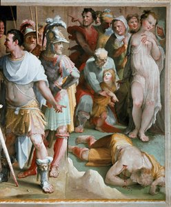 Die Ermordung des reichen römischen Plebejers Spurius Maelius. Detail. Fresko von Domenico Beccafumi 1529-1535, Siena, Palazzo Pubblico