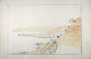 Porto Maurizio von Oneglia aus gesehen, ca. 1859, von Pasquale Domenico Cambiaso, Italien, Bleistift und Aquarell von Domenico Cambiaso