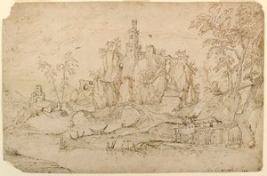 Fantasielandschaft mit Wassermühle von Domenico Campagnola