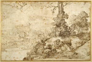 Landschaft mit Astrologie von Domenico Campagnola