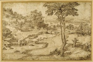 Landschaft mit einem gewundenen Fluss von Domenico Campagnola