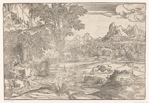 Landschaft mit Hieronymus und zwei Löwen